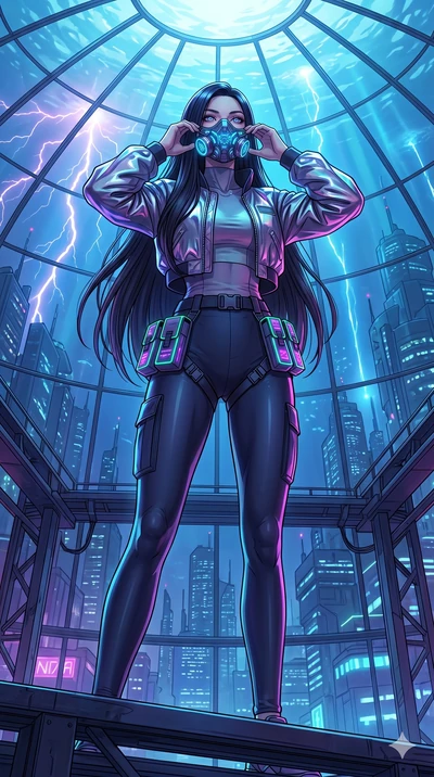 score_9, masterpiece, best quality, ultra-detailed, high-budget anime movie keyframe, cinematic anime lighting, intricate line art, Caucasian (strictly human ears) woman. Low angle cowboy shot filling the entire 9:16 frame with her statuesque presenc