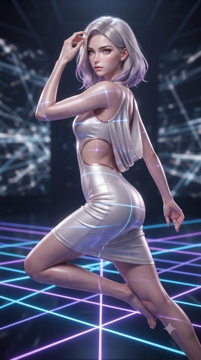 score_9, masterpiece, best quality, ultra-detailed, high-budget anime keyframe, editorial fashion photography, tasteful artistic composition, Caucasian woman. close-up cowboy shot from the waist and thighs up, the character dominates the composition,
