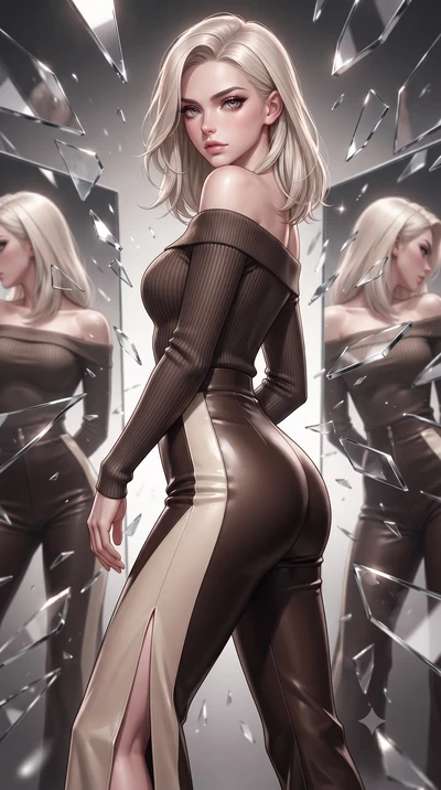 score_9, masterpiece, best quality, ultra-detailed, high-budget anime keyframe, editorial fashion photography, tasteful artistic composition, Caucasian woman. close-up cowboy shot from the waist and thighs up, the character dominates the composition,