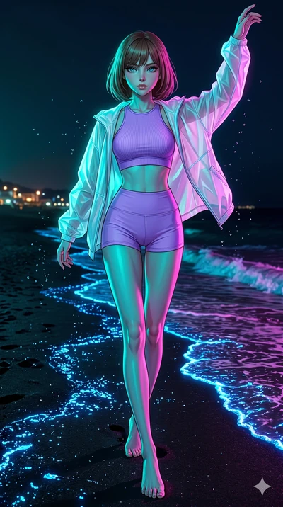 score_9, masterpiece, best quality, ultra-detailed, high-budget anime keyframe, editorial fashion photography, tasteful artistic composition, Caucasian woman, strictly human ears. low angle full-body shot from head to toe showing her feet, filling th