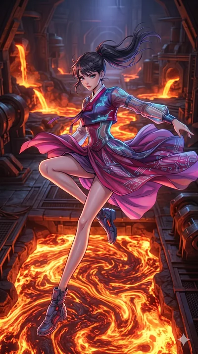 score_9, masterpiece, best quality, ultra-detailed, photorealistic 8k CG, hyper-detailed textures, ray-tracing, Caucasian (strictly human ears) woman. Extreme high angle shot as she leaps towards the camera, filling the frame. leaping over a river of