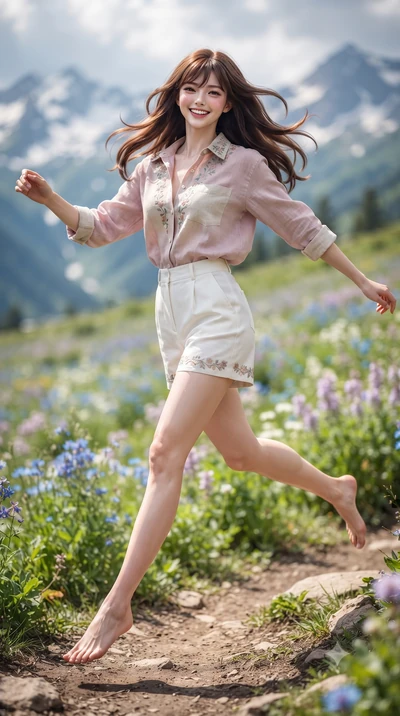 score_9, masterpiece, best quality, ultra-detailed, high-budget anime keyframe, editorial fashion photography, tasteful artistic composition, Korean woman. low angle full-body shot from head to toe showing her feet, filling the entire 9:16 vertical f