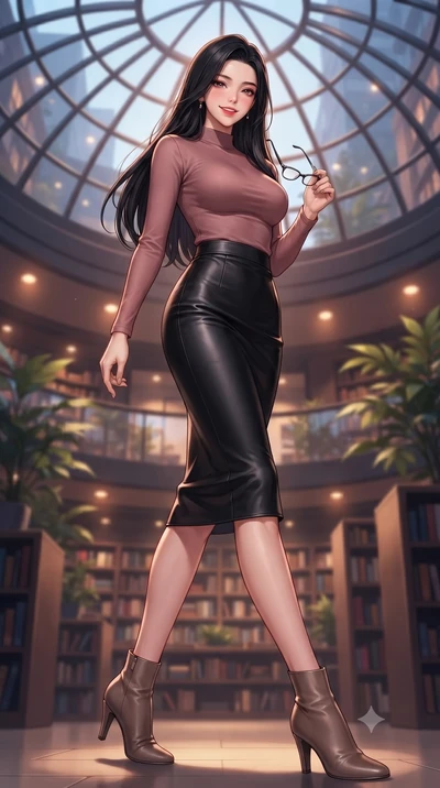 score_9, masterpiece, best quality, ultra-detailed, high-budget anime keyframe, editorial fashion photography, tasteful artistic composition, Korean woman. low angle full-body shot from head to toe showing her feet, filling the entire 9:16 vertical f