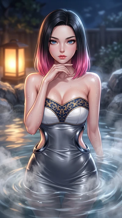 score_9, masterpiece, best quality, ultra-detailed, high-budget anime keyframe, editorial fashion photography, tasteful artistic composition, Korean woman. close-up cowboy shot from the waist and thighs up, the character dominates the composition, fi