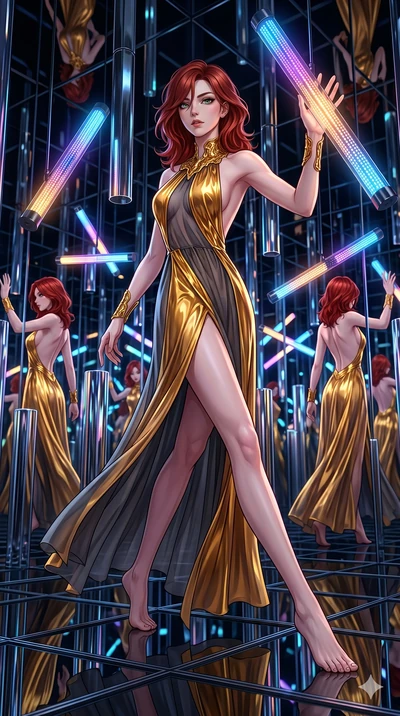 score_9, masterpiece, best quality, ultra-detailed, high-budget anime keyframe, Caucasian woman, strictly human ears. low angle full-body shot filling the entire 9:16 frame with her statuesque presence, stretching the vertical silhouette. navigating 