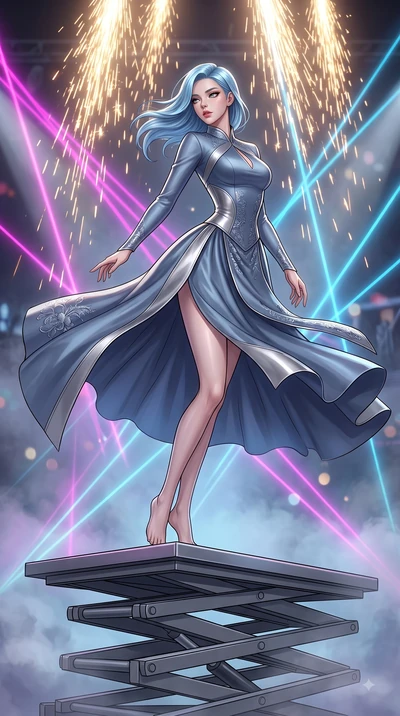 score_9, masterpiece, best quality, ultra-detailed, high-budget anime keyframe, editorial fashion photography, tasteful artistic composition, Korean woman. low angle full-body shot from head to toe showing her feet, filling the entire 9:16 vertical f