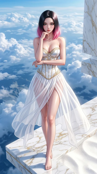 score_9, masterpiece, best quality, ultra-detailed, high-budget anime keyframe, editorial fashion photography, tasteful artistic composition, Korean woman. cowboy shot from the thighs up, character and outfit filling the frame for maximum editorial p