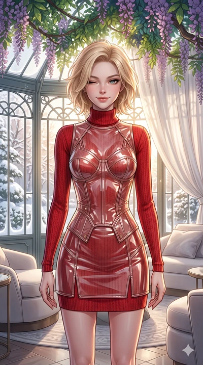 score_9, masterpiece, best quality, ultra-detailed, high-budget anime keyframe, vibrant anime aesthetic, Caucasian woman, strictly human ears. cowboy shot from the thighs up, character and outfit filling the frame for maximum presence. She is standin