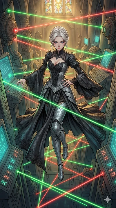 score_9, masterpiece, best quality, ultra-detailed, high-budget anime movie keyframe, cinematic anime lighting, intricate line art, Japanese woman. Dynamic full-body shot stretching the vertical silhouette with extreme perspective. navigating a field