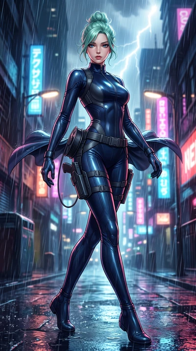 score_9, masterpiece, best quality, ultra-detailed, high-budget anime keyframe, semi-realistic 3D game render, editorial fashion photography, tasteful artistic composition, Japanese woman. low angle full-body shot from head to toe showing her feet, f