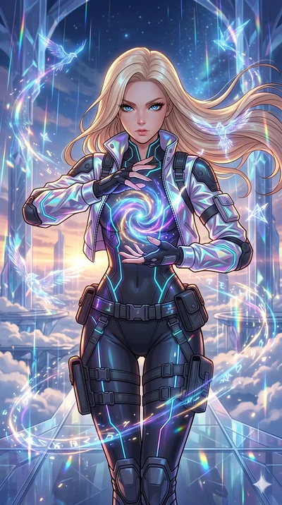 score_9, masterpiece, best quality, ultra-detailed, high-budget anime movie keyframe, cinematic anime lighting, intricate line art, Japanese woman. Upper body filling screen focusing on her alluring features and slim-fit silhouette. summoning mystica