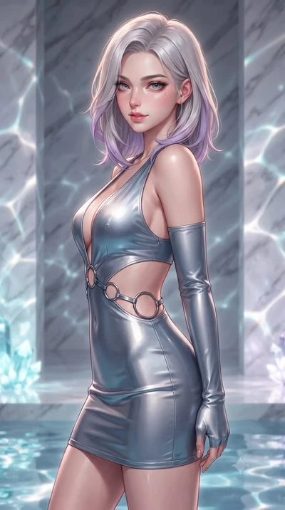 score_9, masterpiece, best quality, ultra-detailed, high-budget anime keyframe, editorial fashion photography, tasteful artistic composition, Caucasian woman. close-up cowboy shot from the waist and thighs up, the character dominates the composition,