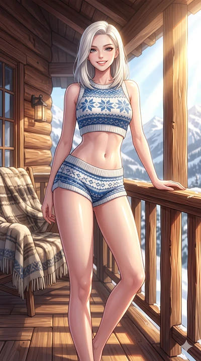 score_9, masterpiece, best quality, ultra-detailed, high-budget anime keyframe, vibrant anime aesthetic, Caucasian woman, strictly human ears. cowboy shot from the thighs up, character and outfit filling the frame for maximum presence. She is leaning