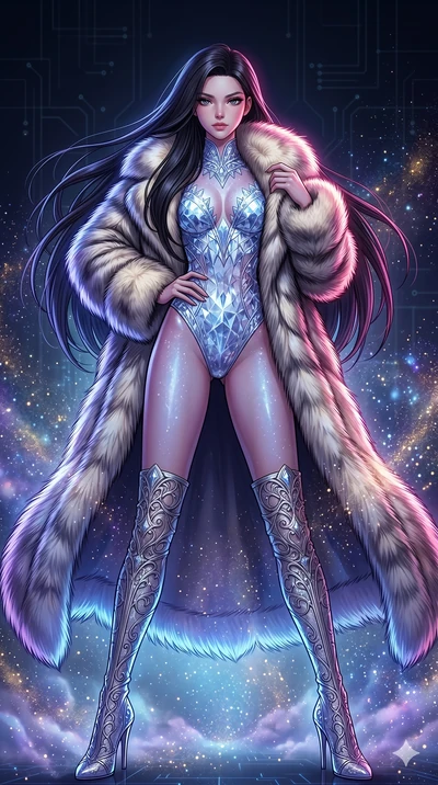 score_9, masterpiece, best quality, ultra-detailed, high-budget anime movie keyframe, cinematic anime lighting, intricate line art, Caucasian (strictly human ears) woman. Low angle cowboy shot filling the entire 9:16 frame with her statuesque presenc