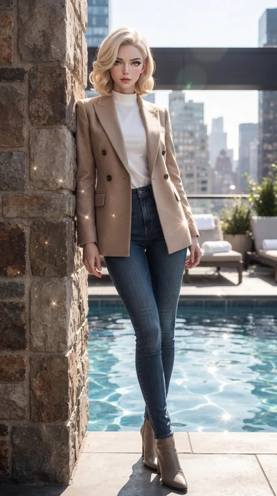 score_9, masterpiece, best quality, ultra-detailed, high-budget anime keyframe, editorial fashion photography, tasteful artistic composition, Caucasian woman woman. low angle full-body shot from head to toe showing her feet, filling the entire 9:16 v