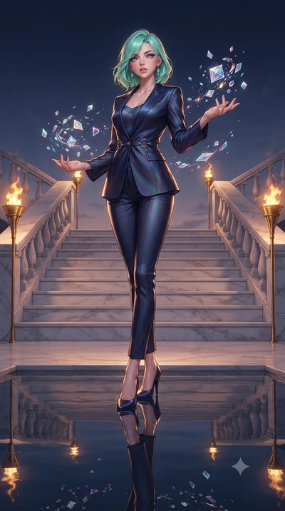 score_9, masterpiece, best quality, ultra-detailed, high-budget anime keyframe, editorial fashion photography, tasteful artistic composition, Japanese woman. low angle full-body shot from head to toe showing her feet, filling the entire 9:16 vertical