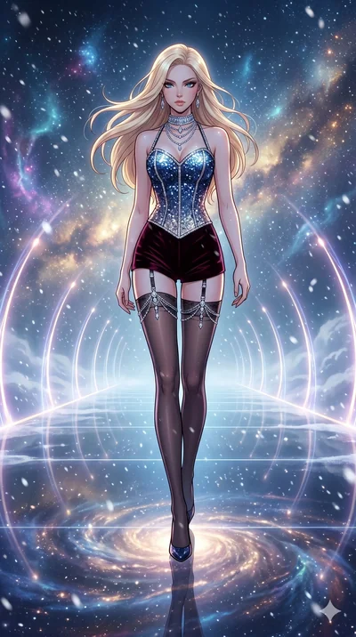 score_9, masterpiece, best quality, ultra-detailed, high-budget anime movie keyframe, cinematic anime lighting, intricate line art, Caucasian (strictly human ears) woman. Dynamic full-body shot stretching the vertical silhouette across the 9:16 frame
