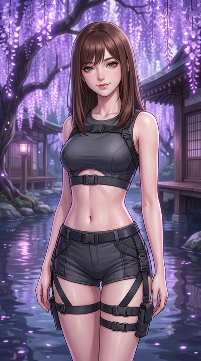 score_9, masterpiece, best quality, ultra-detailed, high-budget anime keyframe, editorial fashion photography, tasteful artistic composition, Korean woman. close-up cowboy shot from the waist and thighs up, the character dominates the composition, fi