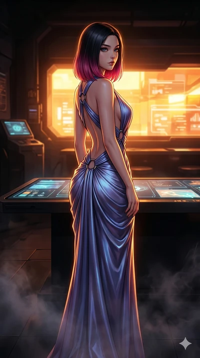 score_9, masterpiece, best quality, ultra-detailed, high-budget anime keyframe, editorial fashion photography, tasteful artistic composition, Korean woman. cowboy shot from the thighs up, character and outfit filling the frame for maximum editorial p