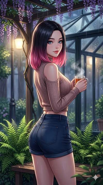 score_9, masterpiece, best quality, ultra-detailed, high-budget anime keyframe, vibrant anime aesthetic, Korean woman. close-up cowboy shot from the waist and thighs up, the character dominates the composition, filling the frame with her large presen