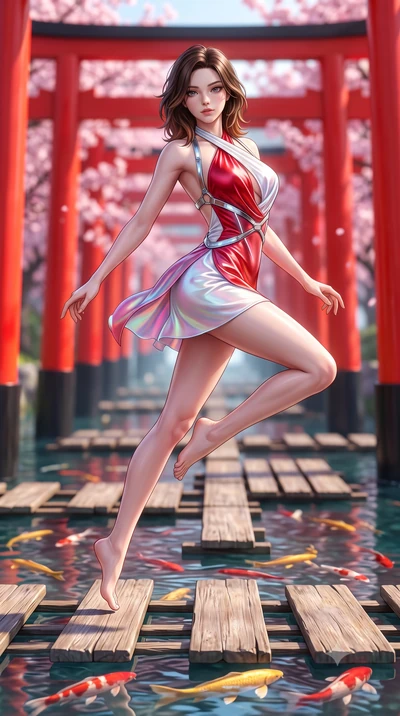 score_9, masterpiece, best quality, ultra-detailed, high-budget anime keyframe, semi-realistic 3D game render, editorial fashion photography, tasteful artistic composition, Korean woman. low angle full-body shot from head to toe showing her feet, fil