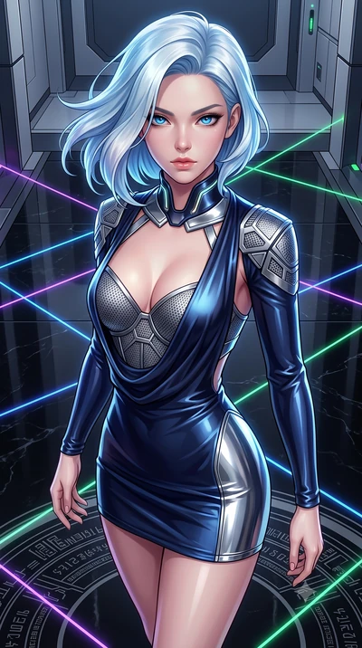 score_9, masterpiece, best quality, ultra-detailed, high-budget anime keyframe, semi-realistic 3D game render, editorial fashion photography, tasteful artistic composition, Korean woman. close-up cowboy shot from the waist and thighs up, the characte