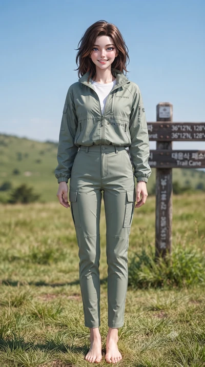 score_9, masterpiece, best quality, ultra-detailed, high-budget anime keyframe, editorial fashion photography, tasteful artistic composition, Korean woman. low angle full-body shot from head to toe showing her feet, filling the entire 9:16 vertical f