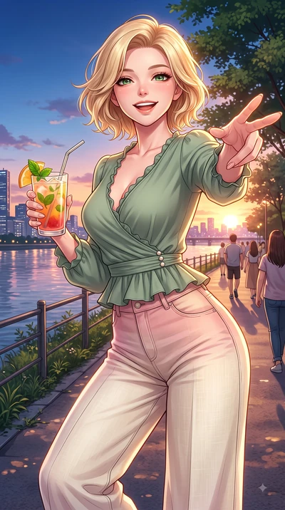 score_9, masterpiece, best quality, ultra-detailed, high-budget anime keyframe, editorial fashion photography, tasteful artistic composition, Caucasian woman. close-up cowboy shot from the waist and thighs up, the character dominates the composition,
