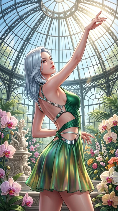 score_9, masterpiece, best quality, ultra-detailed, high-budget anime keyframe, semi-realistic 3D game render, editorial fashion photography, tasteful artistic composition, Korean woman. close-up cowboy shot from the waist and thighs up, the characte