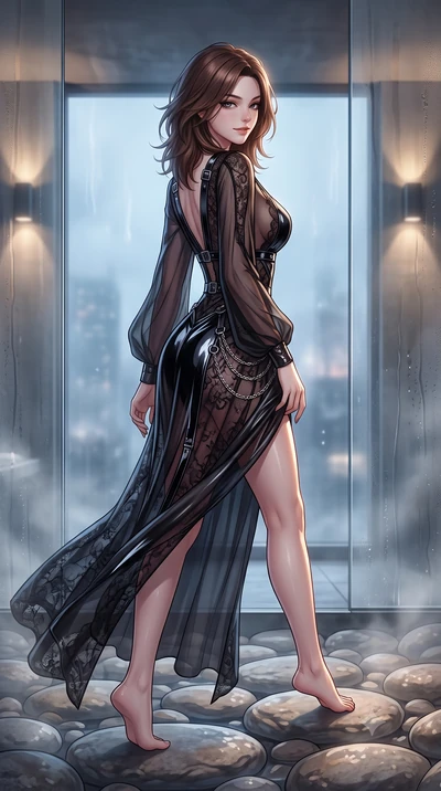 score_9, masterpiece, best quality, ultra-detailed, high-budget anime keyframe, editorial fashion photography, tasteful artistic composition, Korean woman. close-up cowboy shot from the waist and thighs up, the character dominates the composition, fi