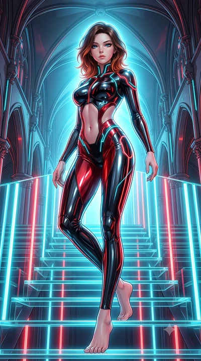 score_9, masterpiece, best quality, ultra-detailed, high-budget anime keyframe, editorial fashion photography, tasteful artistic composition, Korean woman. low angle full-body shot from head to toe showing her feet, filling the entire 9:16 vertical f