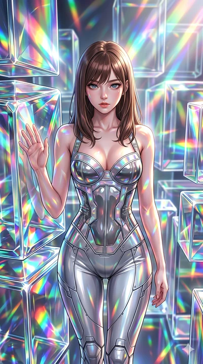 score_9, masterpiece, best quality, ultra-detailed, high-budget anime keyframe, editorial fashion photography, tasteful artistic composition, Korean woman. Upper body close-up from the thighs up, character filling the screen for maximum presence. Sta