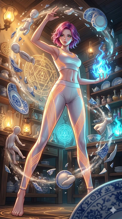 score_9, masterpiece, best quality, ultra-detailed, high-budget anime keyframe, Japanese woman. low angle full-body shot filling the entire 9:16 frame with her statuesque presence, stretching the vertical silhouette. assisting in an alchemical porcel