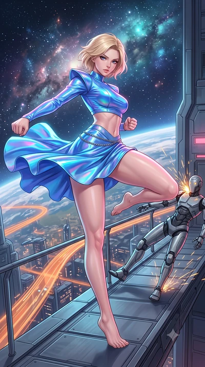 score_9, masterpiece, best quality, ultra-detailed, high-budget anime keyframe, editorial fashion photography, tasteful artistic composition, Caucasian woman, strictly human ears. low angle full-body shot from head to toe showing her feet, filling th