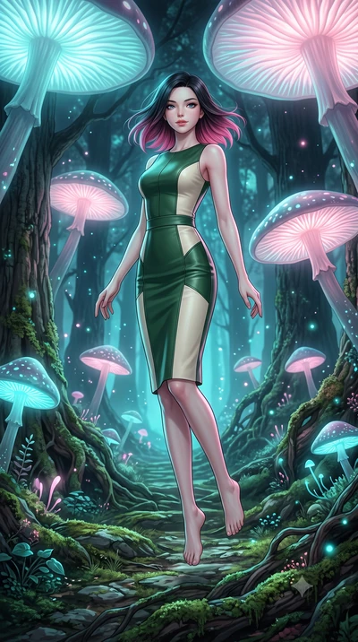 score_9, masterpiece, best quality, ultra-detailed, high-budget anime keyframe, editorial fashion photography, tasteful artistic composition, Korean woman. low angle full-body shot from head to toe showing her feet, filling the entire 9:16 vertical f
