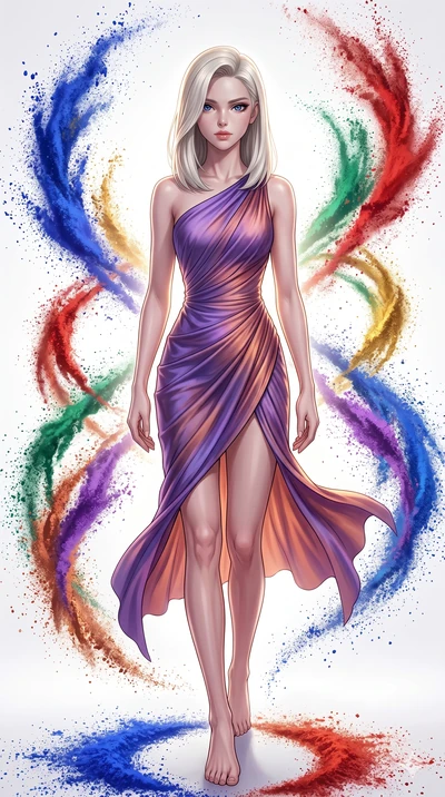 score_9, masterpiece, best quality, ultra-detailed, high-budget anime keyframe, editorial fashion photography, tasteful artistic composition, Caucasian woman, strictly human ears. low angle full-body shot from head to toe showing her feet, filling th