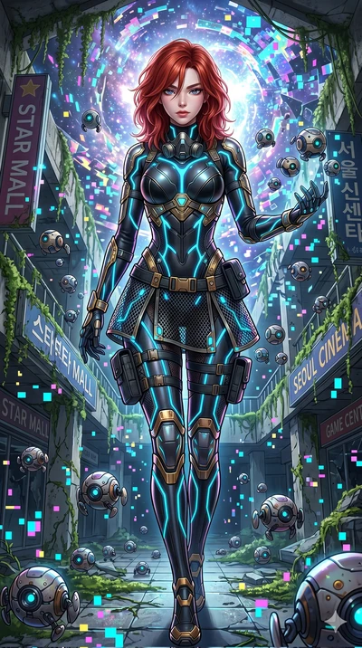 score_9, masterpiece, best quality, ultra-detailed, Set A: High-budget Anime Keyframe, Korean woman. Upper body close-up from the thighs up, character filling the screen for maximum presence. Theme: Historical Remix. shattering the fabric of reality 