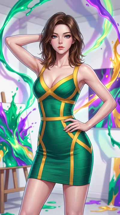 score_9, masterpiece, best quality, ultra-detailed, high-budget anime keyframe, editorial fashion photography, tasteful artistic composition, Korean woman. close-up cowboy shot from the waist and thighs up, the character dominates the composition, fi