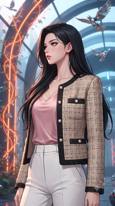 score_9, masterpiece, best quality, ultra-detailed, high-budget anime keyframe, gorgeous anime illustration, with clean line-art and distinct ink outlines, Korean woman. close-up cowboy shot from the waist and thighs up, the character dominates the c