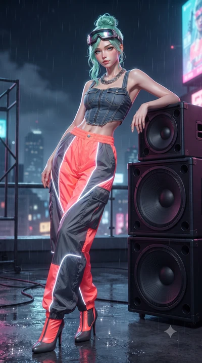 score_9, masterpiece, best quality, ultra-detailed, high-budget anime keyframe, editorial fashion photography, tasteful artistic composition, Japanese woman. low angle full-body shot from head to toe showing her feet, filling the entire 9:16 vertical