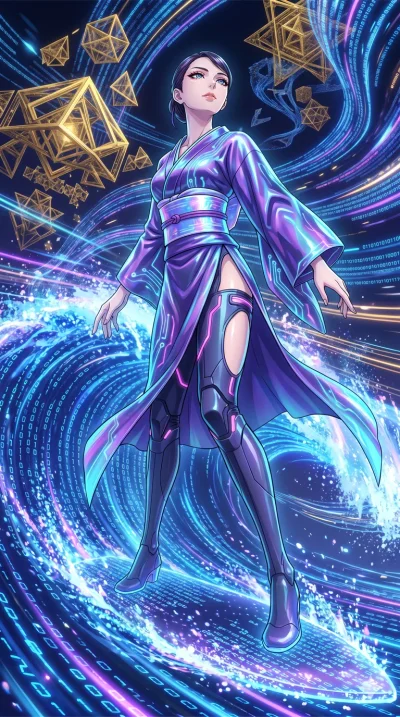 score_9, masterpiece, best quality, ultra-detailed, High-budget Anime Keyframe, vibrant colors, fluid line-art, expressive lighting, cinematic composition, Ufotable-style visual effects, top-tier animation quality, Japanese woman with delicate and el