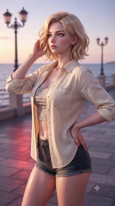 score_9, masterpiece, best quality, ultra-detailed, high-budget anime keyframe, editorial fashion photography, tasteful artistic composition, Caucasian woman woman. close-up cowboy shot from the waist and thighs up, the character dominates the compos