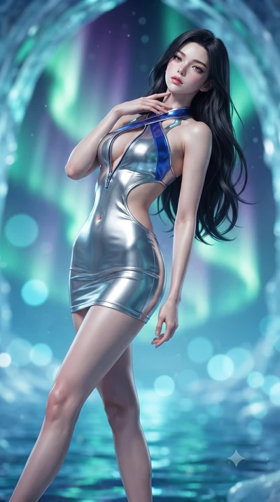 score_9, masterpiece, best quality, ultra-detailed, high-budget anime keyframe, editorial fashion photography, tasteful artistic composition, Korean woman. low angle full-body shot from head to toe showing her feet, filling the entire 9:16 vertical f