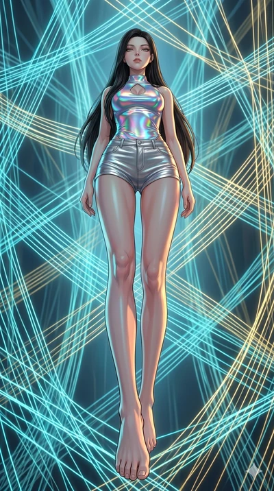score_9, masterpiece, best quality, ultra-detailed, high-budget anime keyframe, Caucasian woman, strictly human ears. low angle full-body shot filling the entire 9:16 frame with her statuesque presence, stretching the vertical silhouette. floating su