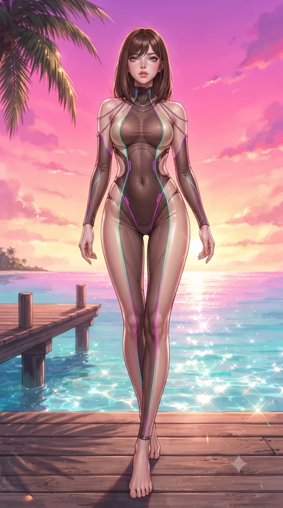 score_9, masterpiece, best quality, ultra-detailed, high-budget anime keyframe, editorial fashion photography, tasteful artistic composition, Korean woman. low angle full-body shot from head to toe showing her feet, filling the entire 9:16 vertical f