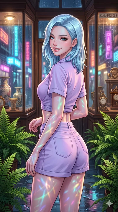 score_9, masterpiece, best quality, ultra-detailed, high-budget anime keyframe, vibrant anime aesthetic, Korean woman. close-up cowboy shot from the waist and thighs up, the character dominates the composition, filling the frame with her large presen