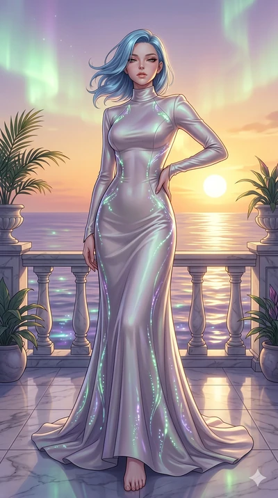 score_9, masterpiece, best quality, ultra-detailed, high-budget anime keyframe, editorial fashion photography, tasteful artistic composition, Korean woman. low angle full-body shot from head to toe showing her feet, filling the entire 9:16 vertical f