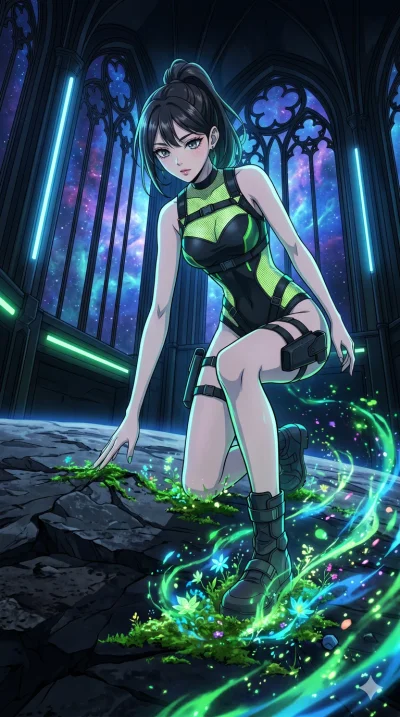 score_9, masterpiece, best quality, ultra-detailed, High-budget Anime Keyframe, vibrant colors, fluid line-art, expressive lighting, cinematic composition, Ufotable-style visual effects, top-tier animation quality, Korean woman with idol-like refined