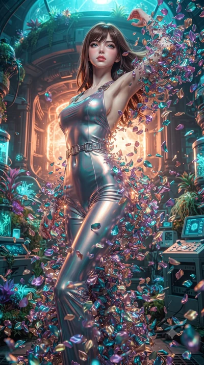 score_9, masterpiece, best quality, ultra-detailed, High-budget Anime Keyframe, editorial fashion photography, tasteful artistic composition, realistic cosplay photography, East Asian woman. Low angle cowboy shot filling the entire 9:16 frame with he