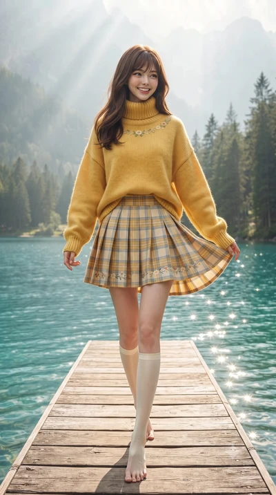score_9, masterpiece, best quality, ultra-detailed, high-budget anime keyframe, editorial fashion photography, tasteful artistic composition, Korean woman. low angle full-body shot from head to toe showing her feet, filling the entire 9:16 vertical f
